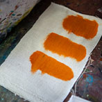 Sarah Waterhouse, silkscreen textile printer at work in her studio 2019